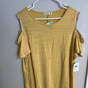 Women’s 2X beaded Yellow cold shoulder shirt